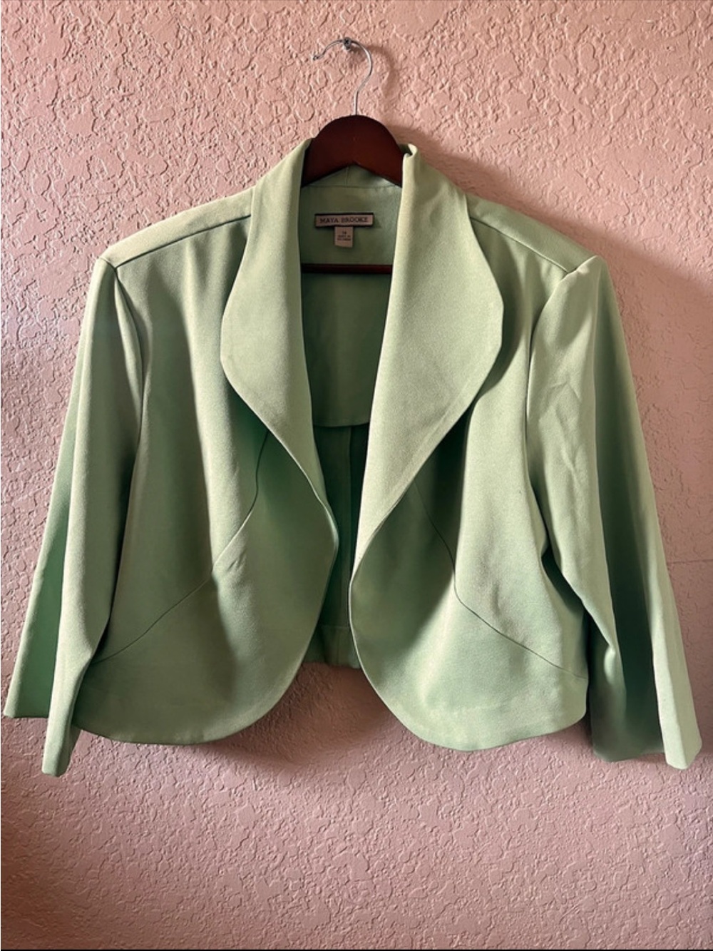Maya Brooke Women's Mint Green Open-Front Cropped Jacket Size 18